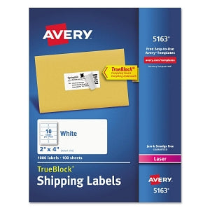 Avery-Dennison Easy-Peel White Address Labels - TrueBlock Shipping Labels, Laser, 2" x 4", White, 10 Labels / Sheet - 5163