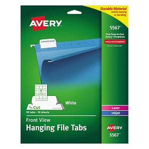 Avery White 2.06" Print-On / Write-On 1/5 Hanging Tab - Print / Write-On White Hanging Tabs, 1/5 Tab, 2-1/16", 90/Pack - 5567