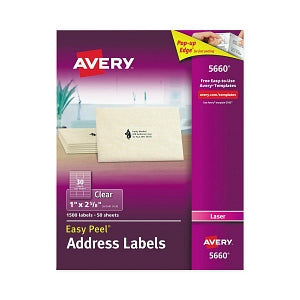 Avery-Dennison Matte Clear Easy Peel Address Labels - Matte Clear Easy Peel Address Labels with Sure Feed, Laser, 1" x 2-5/8", 1500/Box - 5660