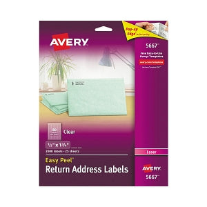 Avery-Dennison Matte Clear Easy Peel Return Address Labels - Matte Clear EasyPeel Return Address Labels with SureFeed, Laser, 1/2" x 1-3/4", 2000/BX - 5667