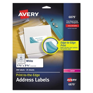 Avery Labels that Print to the Edge - Vibrant Color-Printing Address Labels, 1-1/4" x 3-3/4", White - 6879