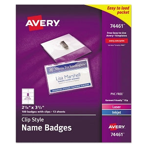 Avery Insertable Name Badge Kits - Soft-Clip-Style Insertable Name Badge Kit - 74461