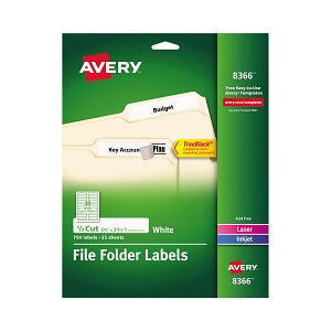 Avery-Dennison Permanent File Folder Labels - Permanent TrueBlock File Folder Labels, Inkjet / Laser, White - 8366