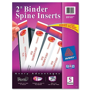 Avery Binder Spine Insert - 2" Binder Spine Inserts, 4 Inserts / Sheet, 5 Sheets / Pack - 89107