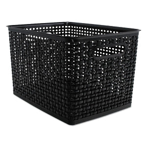 Advantus Plastic Weave Bins - Black 13.88" x 10.75" x 8.75" Plastic Weave Bin - AVT-40328