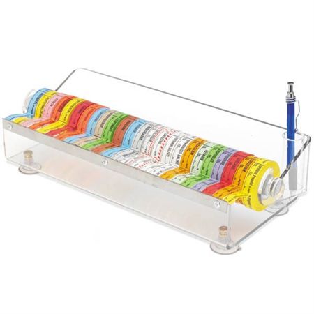 Acrylic Medication Label Tape Dispenser Holds 24 Rolls - 14"W x 6"D x 4"H