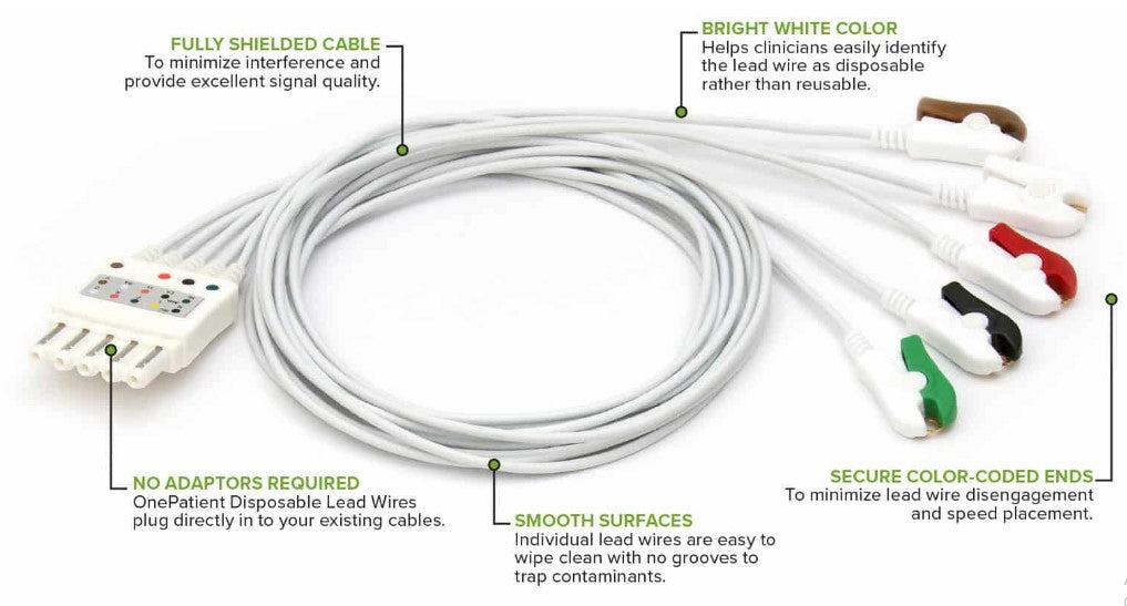 Curbell Medical OnePatient Disposable Lead Wires - OnePatient Leadwire, Disposable - 18521