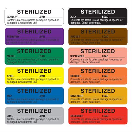 Autoclavable Tamper-Evident Central Service Labels Sterilized" 12 Month Label Set