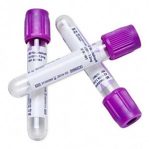 BD Vacutainer Ethylenediaminetetraacetic Acid (EDTA) Tubes - Vacutainer Sterile-glass Whole Blood K3 Ethylenediaminetetraacetic Acid (EDTA) Tubes 13 mm x 100 mm, 7.0 mL, 6.0 mg - 366450