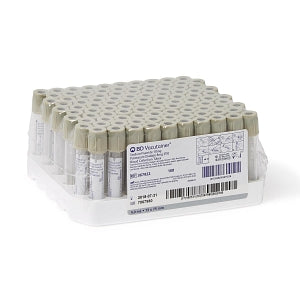 BD BD Vacutainer Sterile Plastic Fluoride Tubes - Plastic Vacutainer Fluoride Tube with Gray BD Hemogard Closure, Paper Label, 13 mm x 75 mm, 4 mL - 367922