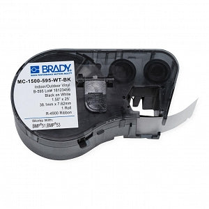 Brady BMP51/BMP53 Indoor / Outdoor Vinyl Label Cartridge - BMP51/BMP53 Indoor / Outdoor Vinyl Label Cartridge MC-1500-595-WT-BK, 1-1/2" W x 25' L - 143374