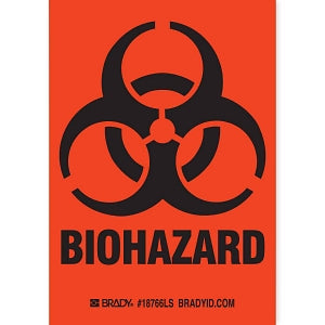 Brady Biohazard Labels - Polyester Biohazard Label, Black on Orange, 5" x 3.5" - 18766LS