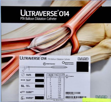 CR Bard ULTRAVERSE 014 PTA Dilatation Catheter - Ultraverse 014 PTA Dilation Catheter, 2 mm Balloon Diameter x 4 cm Balloon Length x 150 cm Catheter Length - U415024