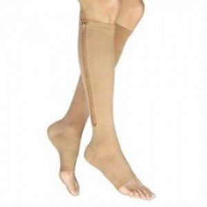 BSN Medical Zipper Knee-High Stockings - Knee-Hi Compression Stocking with Zipper, Open Toe, Beige, Size Small B - 114471