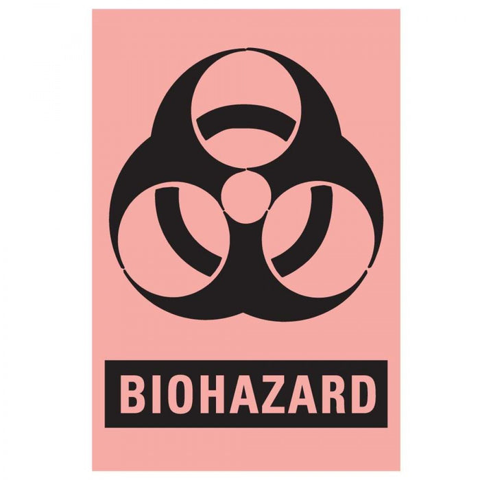 Label Paper Permanent Biohazard 1" Core 3" X 2" Fl. Red 500 Per Roll