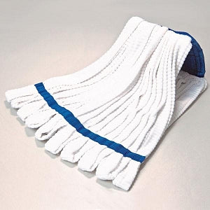 Berkshire Choice Microfiber Mop - Microfiber String Mop Head, White with Blue Sewn Headband and a Tail Band - CHMFM24