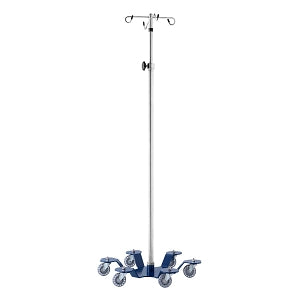 Blickman Health Ind Inc Stainless Steel IV Pole with Ram's Hook - IV Pole, 6 Leg, 4 Hook, Chrome - 0561370400