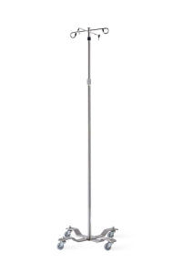 Blickman Health Aluminum Five Leg IV Pole - IV Pole, 5 Leg, 4 Hook, Thumb Lock, Stainless Steel - 0528890400