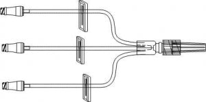 ICU Medical Extension Sets with Small Bore - Small Bore Trifuse Extension Set with 3 MicroClave Connectors, 3 Clamps, Rotating Luer, 4" - B33540