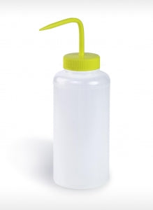 Bel-Art Wide-Mouth LDPE Color-Coded Wash Bottles - Bel-Art Wide-Mouth 250 mL (8 oz.) Polyethylene Wash Bottles, Yellow Polypropylene Cap, 38 mm Closure, Pack of 6 - F11626-0250