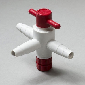 Bel-Art PP & PTFE Stopcocks - Three-Way Stopcock for 1/4" to 3/8" Tubing, 4 mm Bore, PTFE - F30895-0000