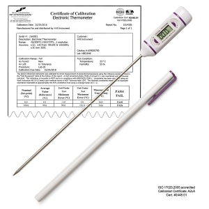 Bel-Art DURAC General Purpose Electronic Thermometers - H-B DURAC Calibrated Electronic Stainless Steel Stem Thermometer, -50/300° C (-58/572° F), 197 mm (7.75") Probe - B60900-1500