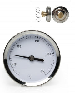 Bel-Art H-B Durac Bimetallic Surface Temperature Thermometers - 64 mm Diameter Spring Mount Bi-Metal Thermometer, 25° to 250°F - B61320-1800