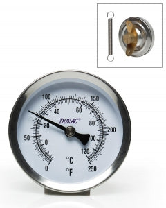 Bel-Art H-B Durac Bimetallic Surface Temperature Thermometers - 50 mm Diameter Spring Mount Bi-Metal Thermometer, 0° to 250°F - B61320-2800