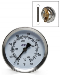 Bel-Art H-B Durac Bimetallic Surface Temperature Thermometers - HB-Durac 50 mm Diameter Spring Mount Bi-Metal Surface Thermometer, 50° to 750°F - B61320-3000