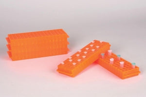 Bel-Art Products Reversible PCR and Centrifuge Tube Rack - Bel-Art Reversible PCR and Microcentrifuge Tube Rack for 0.2 mL or 1.5 to 2.0 mL Tubes, 80 Places, Orange, Pack of 5 - F18845-0005