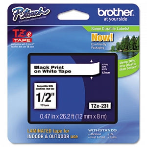 Brother TZ Laminated Tape Cartridges - Brother TZ Laminated Label Tape Cartridges with Standard Adhesive, 1/2" - TZE231