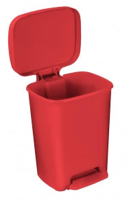 Brewer Plastic Waste Containers - CAN, WASTE, STEP-ON, PLASTIC, RCT, 32QT, RED - 25270