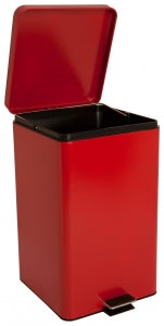 Brewer Steel Waste Containers - Step-On Steel Square Waste Can, 32 qt., Red - 35267