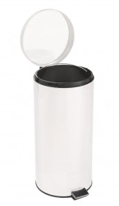 Brewer Steel Waste Containers - Step-On Steel Round Waste Can, 32 qt., White - 45266