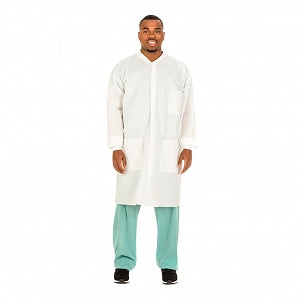 Cardinal Health Fluid Resistant Lab Coats - SMS Lab Coat, White, Knit Collar, Size S - 2310LC