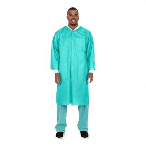 Cardinal Premium Knee-Length Lab Coat - Knee-Length Disposable Lab Coat with Knit Collar, Teal, Size 3XL - C3660TE3XL