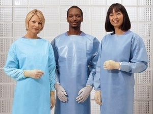 Cardinal Health Premium Over-The-Head Plastic Film Gowns - Impervious Plastic Film Gown, Blue, Universal - 5210PG