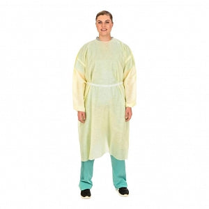 Cardinal Health AAMI Level 1 Lightweight Multi-Ply Isolation Gowns - AAMI Level 1 Lightweight Multi-Ply Isolation Gown with Tape Tab Neck, Yellow, Universal Size - AT2237-BD