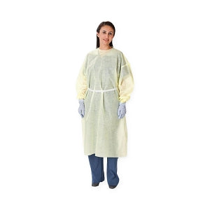 Cardinal Health AAMI Level 1 Lightweight Multi-Ply Isolation Gowns - AAMI Level 1 Lightweight Multi-Ply Isolation Gown with Tape Tab Neck, Yellow, Universal Size - AT2237-BD