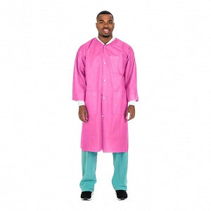 Cardinal Premium Knee-Length Lab Coat - Knee-Length Disposable Lab Coat with Knit Collar, Raspberry, Size XS - C3660RBXS