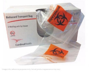 Cardinal Health Zip Specimen Transp Bags w/Biohazrd Logo - Transparent Bag with Zipper, 8" x 10" - CH8X10CL