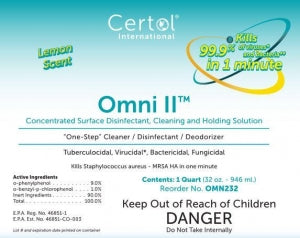 Certol Omni II Concentrated Surface Disinfectant - Omni II Disinfectant, 32 oz. Metered Dose Bottle - OMN232-1