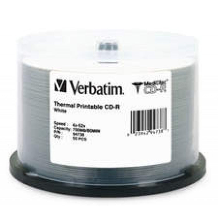 Verbatim Cd-R 80 Min 52X Thermal Medical Grade Color: White Storage Capacity: 700Mb 50 / Pack