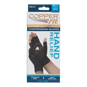 Idea Village Copper Fit Compression Gloves - Copper Fit Compression Gloves, Copper Infused, Black, Size L / XL (3-3/4" - 4-1/2') - CFRRGL-LXL12