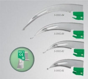 SunMed MAC Greenline / D Disposable F / O Blades - MAC GreenLine Disposable Blade, Macintosh, Size 1, 95 mm - 19 mm, Fiberoptic, Infant - 5-5332-01