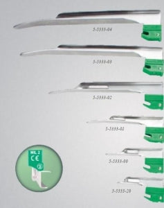 SunMed GreenLine / D Miller Laryngoscope Blades - MAC GreenLine Disposable Blade, Miller, Size 0, 77 mm - 10 mm, Fiberoptic, Newborn - 5-5333-00