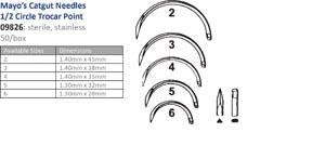 Cincinnati Surgical Size 2 Sterile Mayo's Catgut Suture Needle - NEEDLE, SZ 2, MAYO CATGT, 1/2CIRC, TROCAR, ST - 09826-S-2