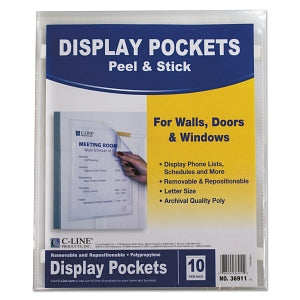 C-Line Products Peel and Stick Polypropylene Pockets - Polypropylene Display Pockets, 8-1/2" x 11" - 36911