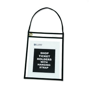 C-Line Shop Ticket Holders - Hanging 1-Pocket Clear 9" x 12" 75-Sheet Capacity Shop Ticket Holder, Black Stitching - 41922