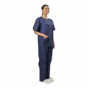 Cellucap Scrub Shirt and Pants Sets - Polypropylene Scrub Shirt and Pants Sets Set, Navy Blue, Size L - 736SSL